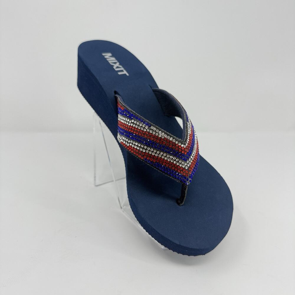 Mixit Women’s Americana Rhinestone Flip Flops Size 7 Navy New